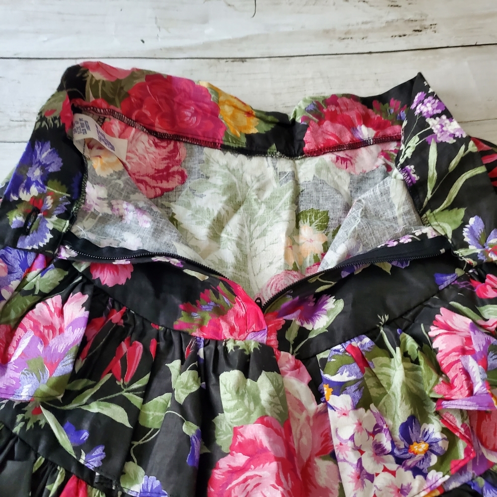 Vintage floral skirt high waisted tiered‎ ruffles 89s 90s - Picture 10 of 11